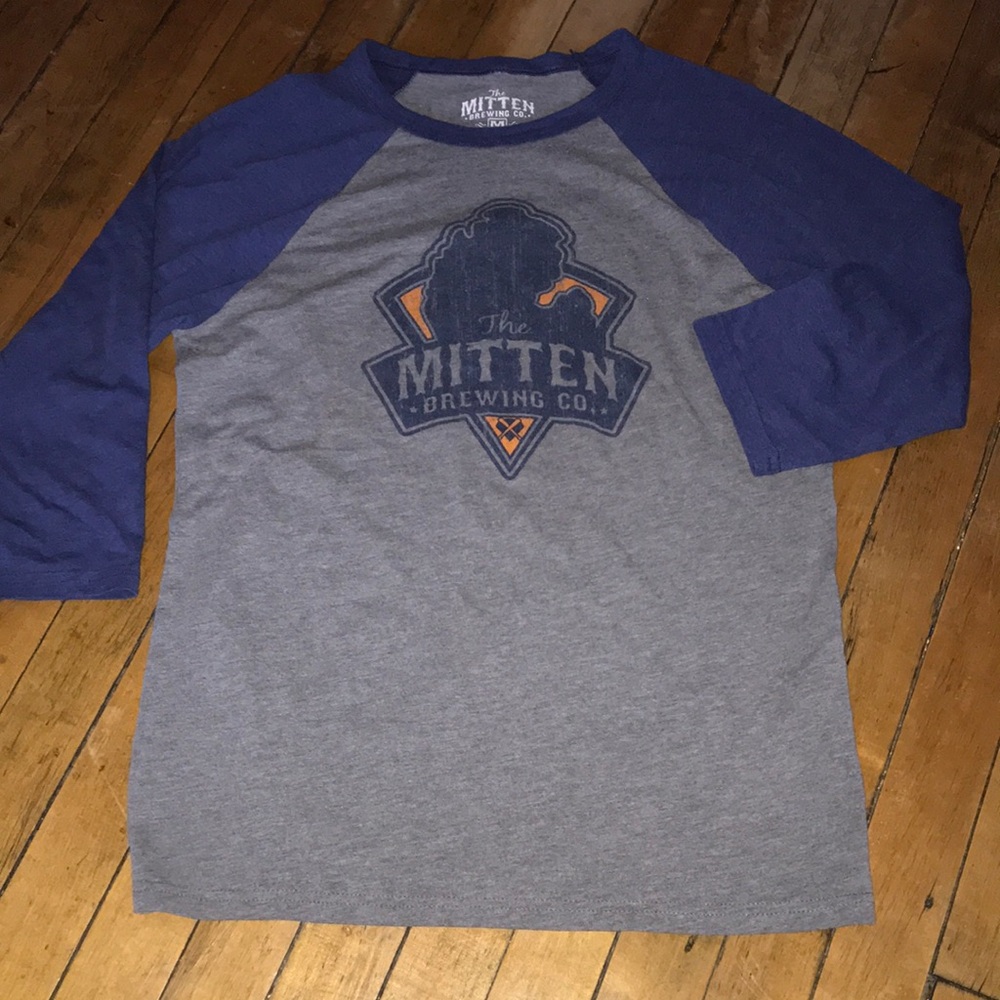 The‎ Mitten Brewing Co. Raglan Baseball Tee - Grey & Royal Blue